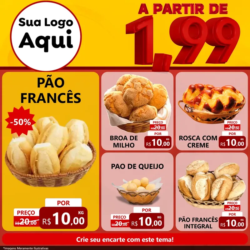 Modelo de Rede Social para Feed Facebook com o tema A Partir de Um e Noventa e Nove - 1,99 para Padaria