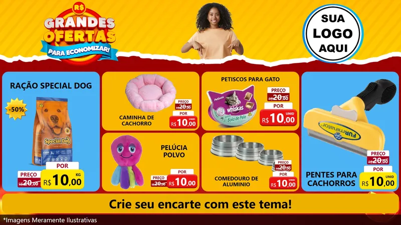 Modelo de TV para TV Horizontal com o tema Grandes Ofertas Para Economizar! para Pet Shop