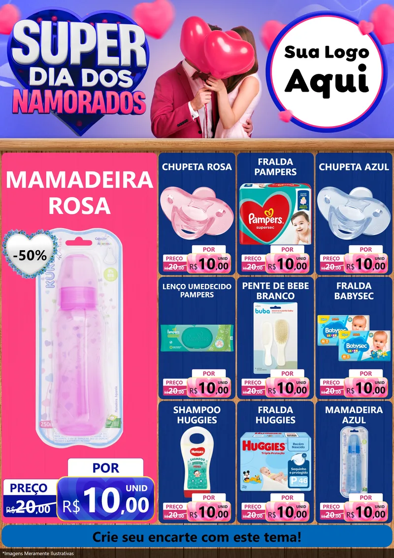 Modelo de Encarte para Encarte A4 Vertical com o tema Super Dia dos Namorados para Bebês
