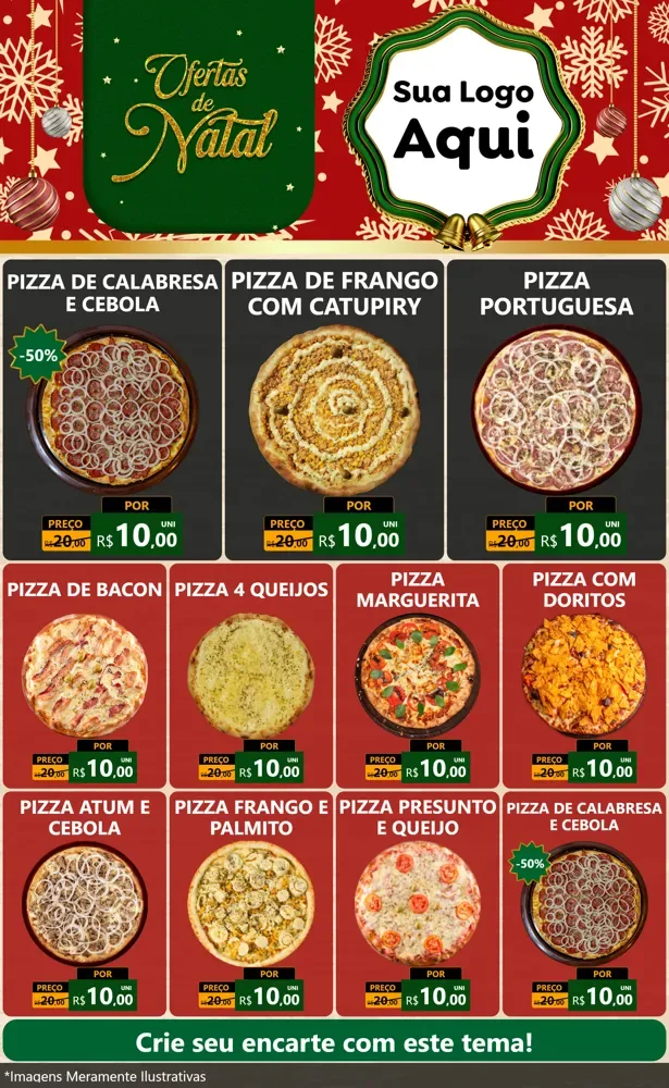 Modelo de Encarte para Encarte Grande com o tema Natal de Ofertas para Pizzaria