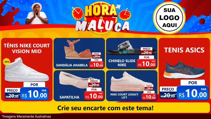 Modelo de TV para TV Horizontal com o tema Hora Maluca para Calçados