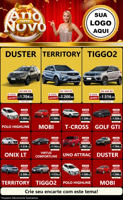Modelo de Encarte para Encarte Grande com o tema Super Ano Novo para Concessionaria de Carros