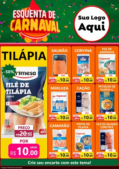 Modelo de Encarte para Encarte A4 Vertical com o tema Esquenta de Carnaval para Peixaria