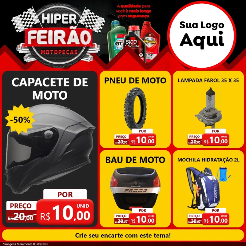 Modelo de Rede Social para Feed Facebook com o tema Hiper Feirão - Motopeças para Moto peças