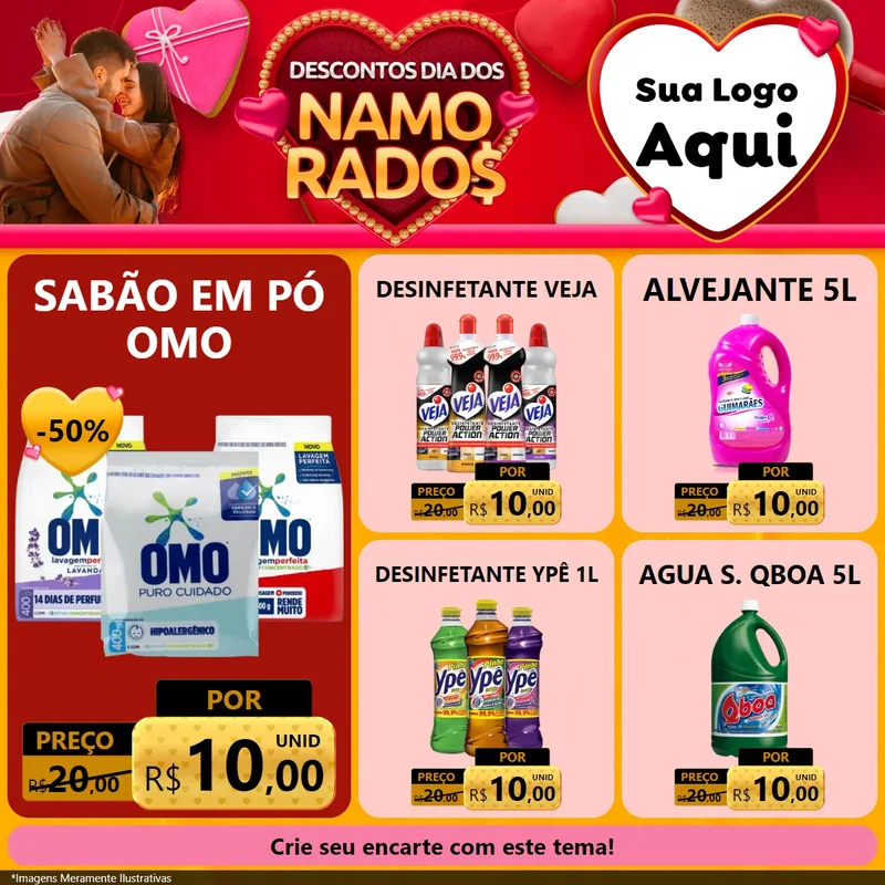 Modelo de Rede Social para Feed Facebook com o tema Descontos Dia dos Namorados para Produtos de Limpeza