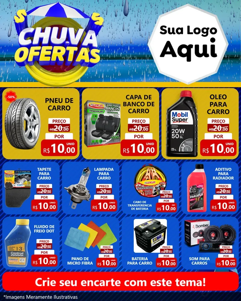 Modelo de Rede Social para Feed Instagram com o tema Chuva de Ofertas para Auto peças
