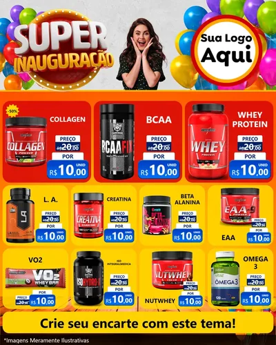 Modelo de Rede Social para Feed Instagram com o tema Super Inauguração para Suplementos alimentares