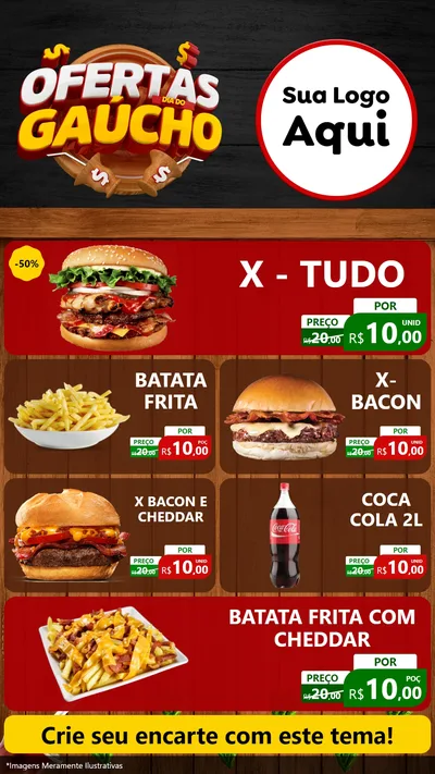 Modelo de TV para TV Vertical com o tema Ofertas Dia do Gaúcho para Hamburgueria