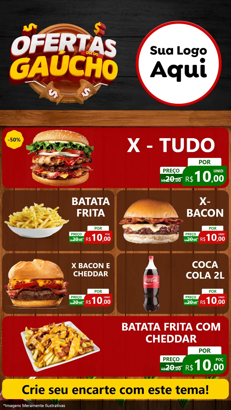 Modelo de TV para TV Vertical com o tema Ofertas Dia do Gaúcho para Hamburgueria