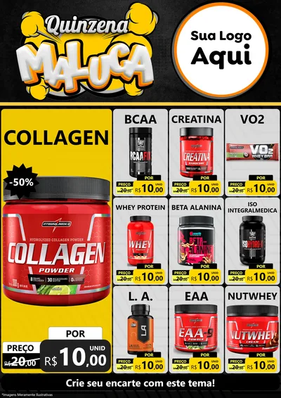 Modelo de Encarte para Encarte A4 Vertical com o tema Quinzena Maluca para Suplementos alimentares