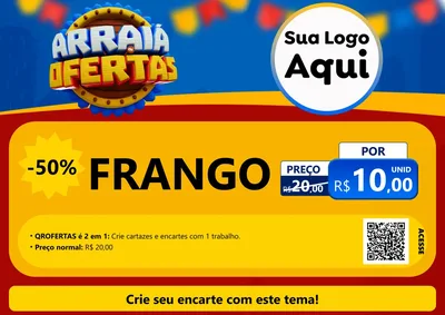 Modelo de Cartaz para Cartaz A4 Horizontal com o tema Arraiá de Ofertas - Junina para Assados