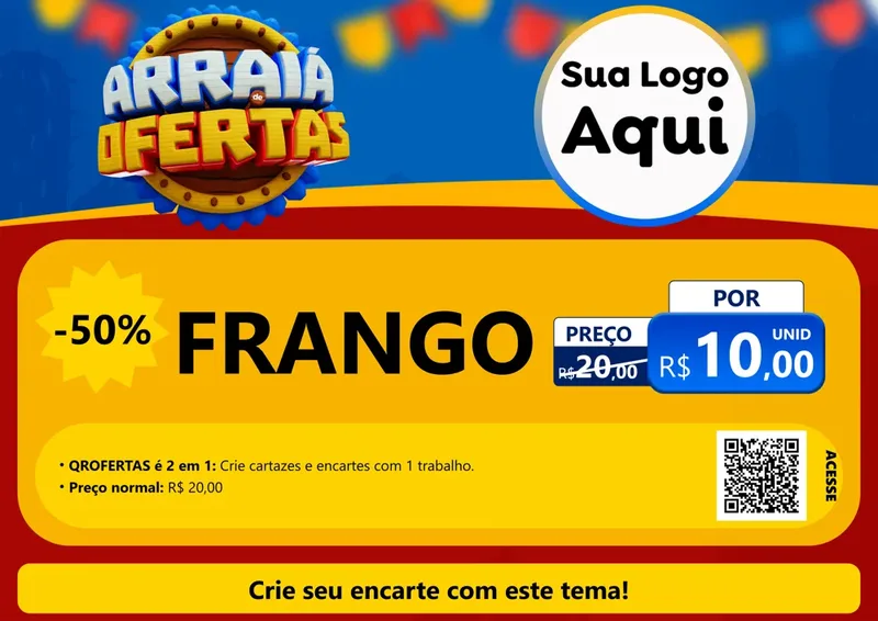 Modelo de Cartaz para Cartaz A4 Horizontal com o tema Arraiá de Ofertas - Junina para Assados