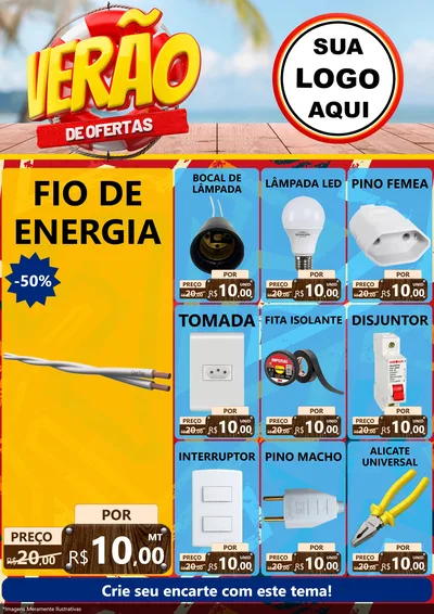 Modelo de Encarte para Encarte A4 Vertical com o tema Verão de Ofertas para Materiais Elétricos
