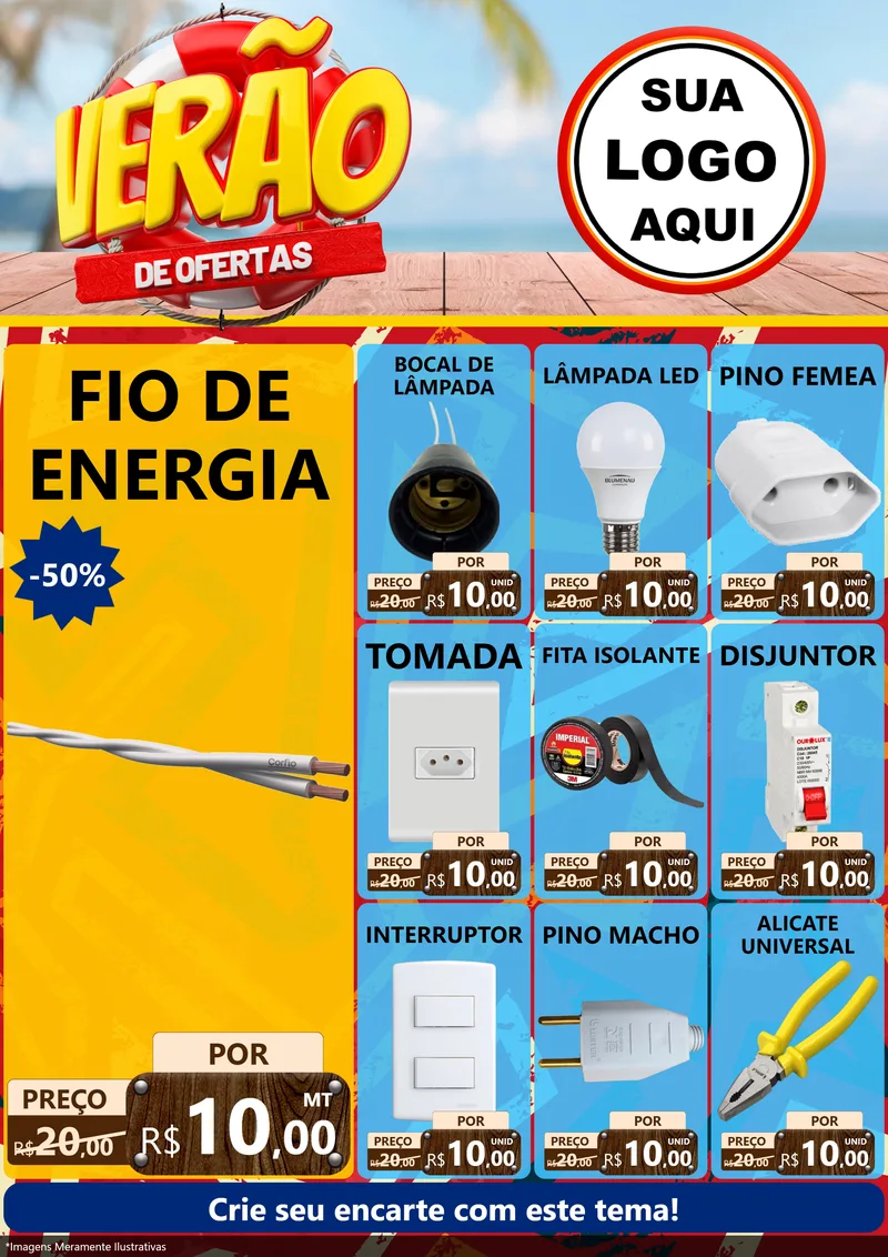 Modelo de Encarte para Encarte A4 Vertical com o tema Verão de Ofertas para Materiais Elétricos