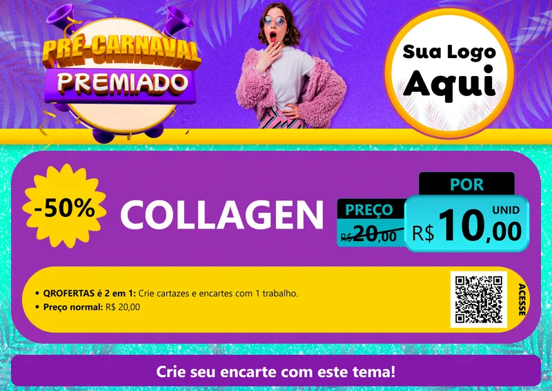 Modelo de Cartaz para Cartaz A4 Horizontal com o tema Pré-Carnaval Premiado para Suplementos alimentares