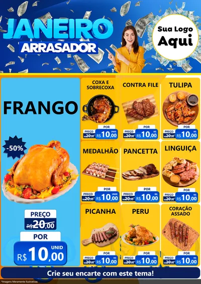 Modelo de Encarte para Encarte A4 Vertical com o tema Janeiro Arrasador para Assados