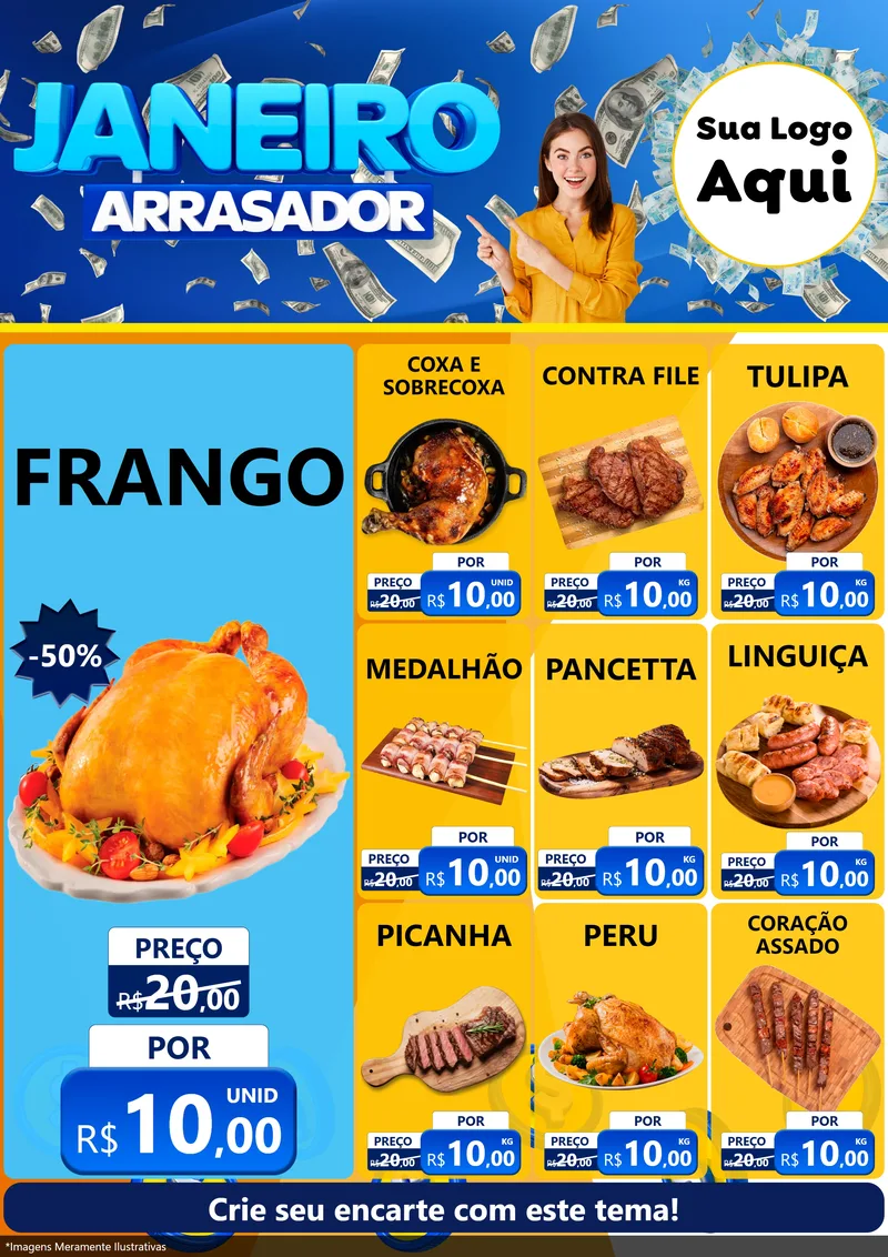 Modelo de Encarte para Encarte A4 Vertical com o tema Janeiro Arrasador para Assados