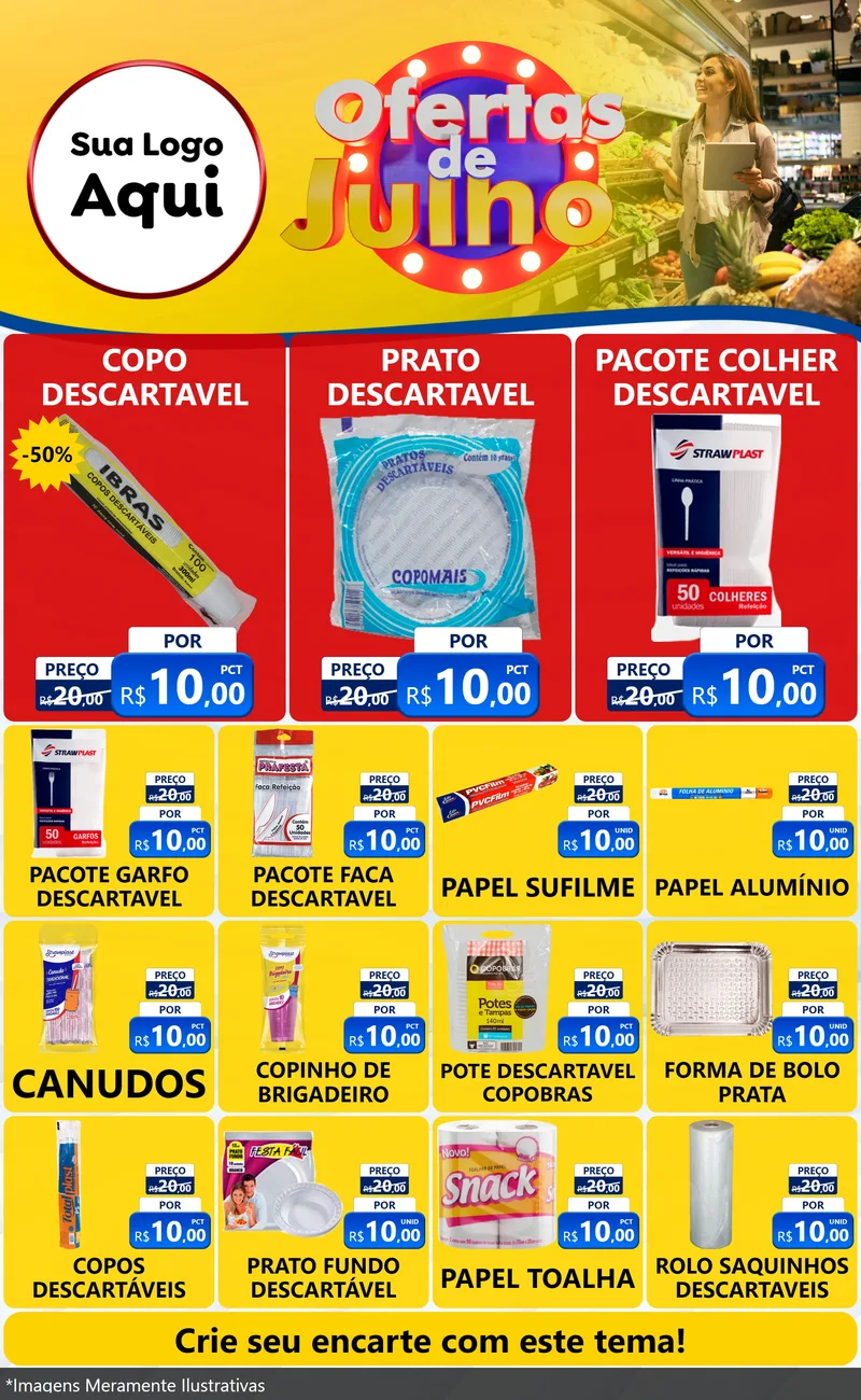 Modelo de Encarte para Encarte Grande com o tema Ofertas de Julho para Embalagens