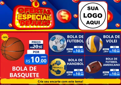 Modelo de Encarte para Encarte A4 Horizontal com o tema Ofertas Especiais de Julho para Artigos Esportivos
