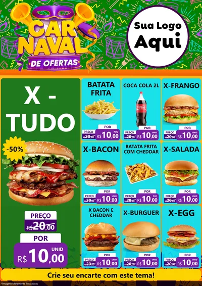Modelo de Encarte para Encarte A4 Vertical com o tema Carnaval de Ofertas para Hamburgueria