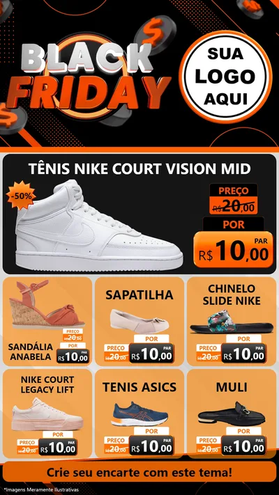 Modelo de Rede Social para Stories com o tema Black Friday para Calçados