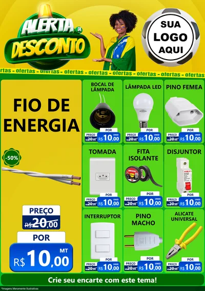 Modelo de Encarte para Encarte A4 Vertical com o tema Alerta de Desconto para Materiais Elétricos