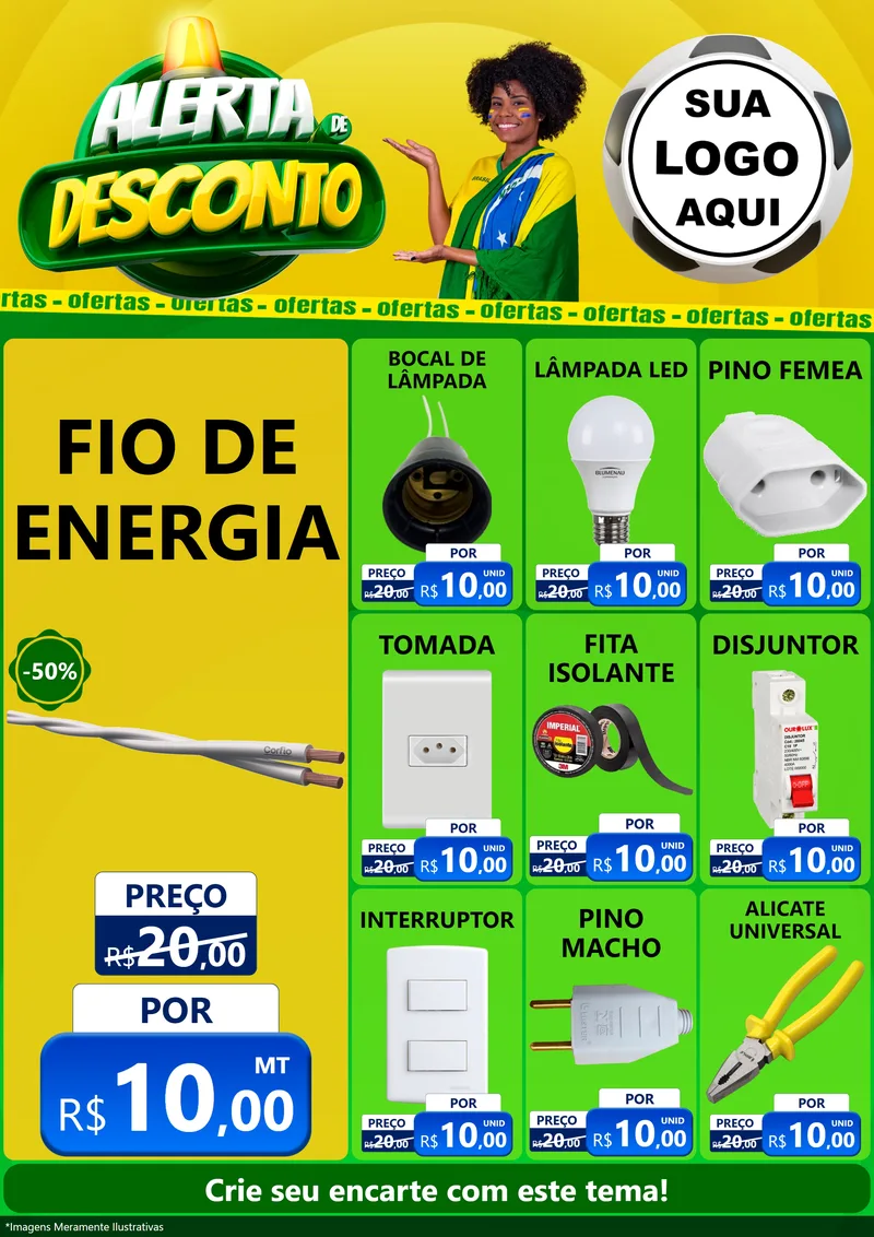 Modelo de Encarte para Encarte A4 Vertical com o tema Alerta de Desconto para Materiais Elétricos