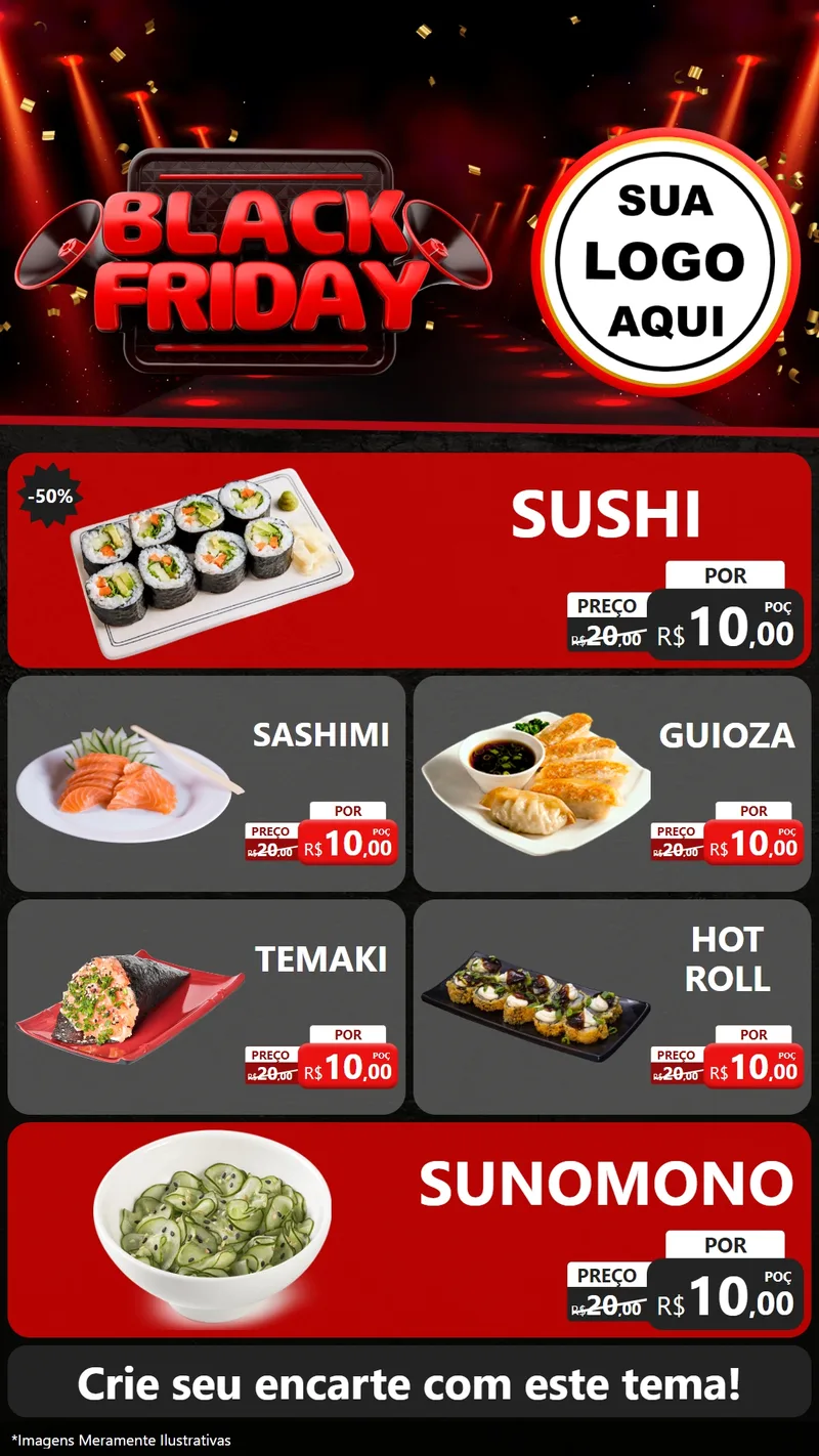 Modelo de TV para TV Vertical com o tema Black Friday para Comida japonesa