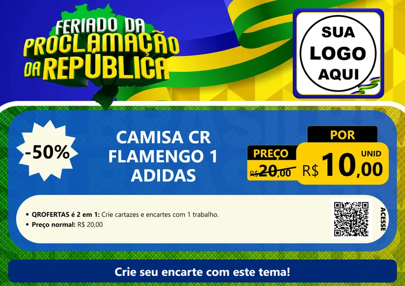Modelo de Cartaz para Cartaz A4 Horizontal com o tema Feriado da Proclamação da República para Roupas e acessórios