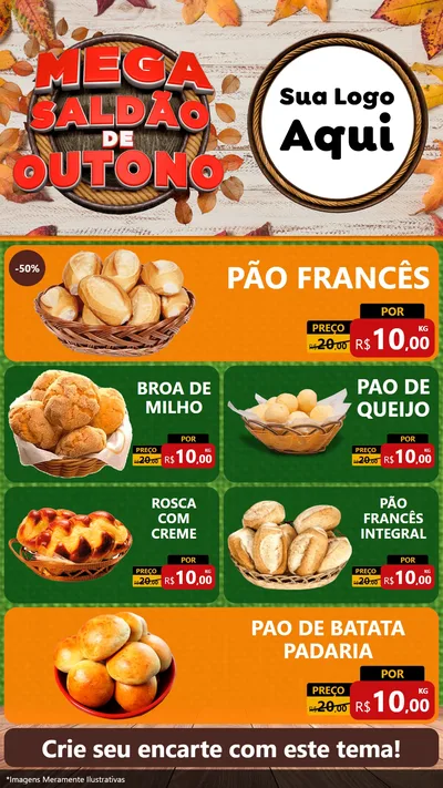 Modelo de TV para TV Vertical com o tema Mega Saldão de Outono para Padaria