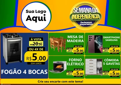 Modelo de Encarte para Encarte A4 Horizontal com o tema Semana da Independência Declaramos Preços Baixos para Móveis e Eletro