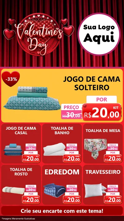 Modelo de Rede Social para Stories com o tema Valentine's Day para Cama, Mesa e Banho