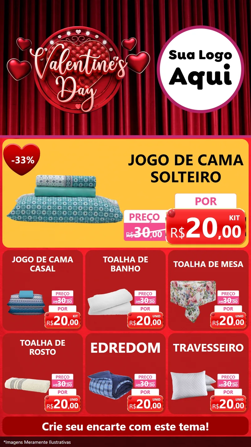 Modelo de Rede Social para Stories com o tema Valentine's Day para Cama, Mesa e Banho