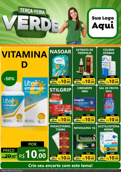 Modelo de Encarte para Encarte A4 Vertical com o tema Terça - Feira Verde para Farmácia