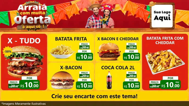 Modelo de TV para TV Horizontal com o tema Arraiá Com Muita Oferta - É Aqui Sô! para Hamburgueria