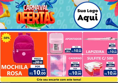 Modelo de Encarte para Encarte A4 Horizontal com o tema Carnaval de Ofertas para Papelaria