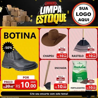 Modelo de Rede Social para Feed Facebook com o tema Operação Limpa Estoque para Agropecuária