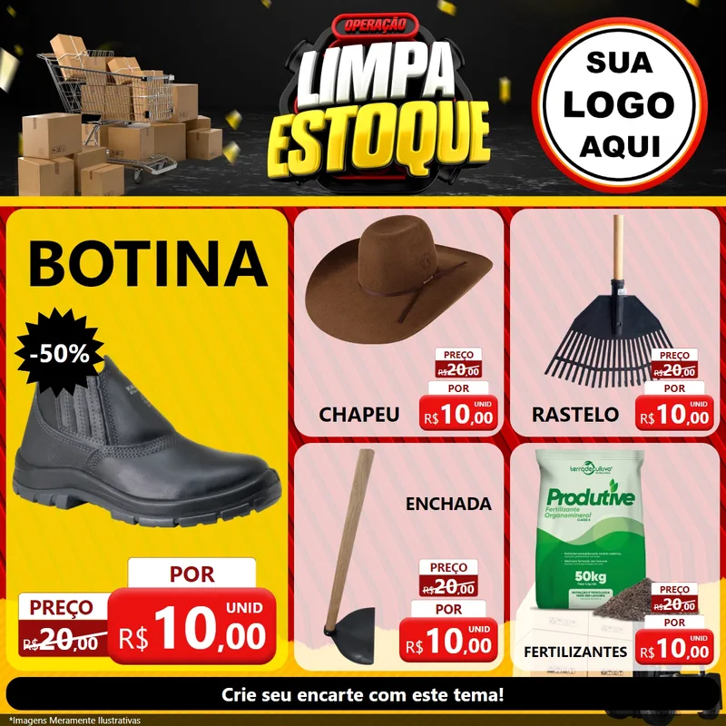 Modelo de Rede Social para Feed Facebook com o tema Operação Limpa Estoque para Agropecuária
