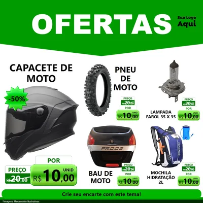Modelo de Rede Social para Feed Facebook com o tema Ofertas Verde Cartaz para Moto peças