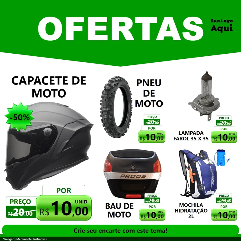 Modelo de Rede Social para Feed Facebook com o tema Ofertas Verde Cartaz para Moto peças