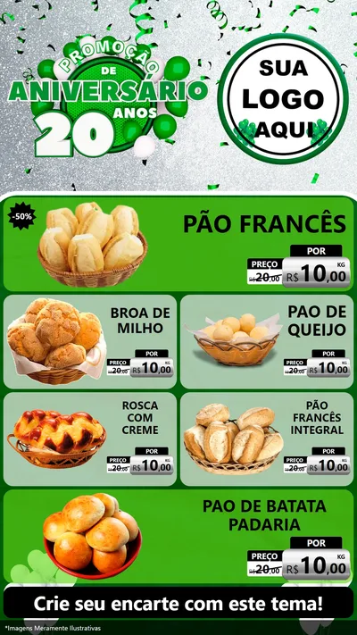 Modelo de TV para TV Vertical com o tema Promoção de Aniversário - 20 Anos para Padaria