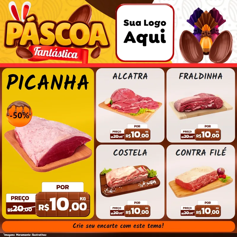 Modelo de Rede Social para Feed Facebook com o tema Páscoa Fantástica para Açougue