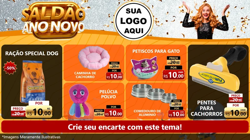 Modelo de TV para TV Horizontal com o tema Saldão de Ano Novo para Pet Shop