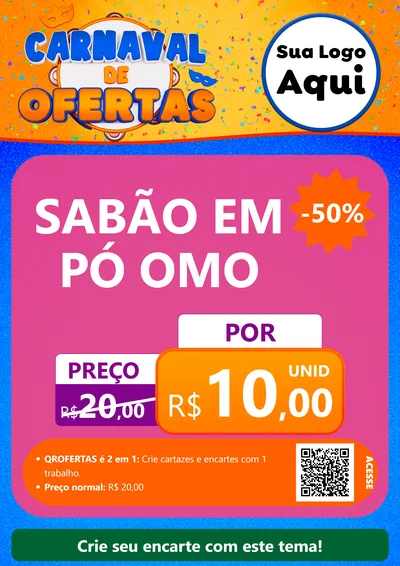 Modelo de Cartaz para Cartaz A4 Vertical com o tema Carnaval de Ofertas para Produtos de Limpeza