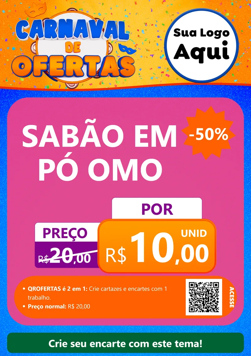 Modelo de Cartaz para Cartaz A4 Vertical com o tema Carnaval de Ofertas para Produtos de Limpeza