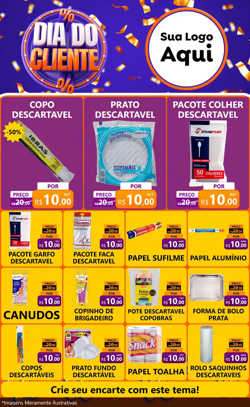 Modelo de Encarte para Encarte Grande com o tema Dia do Cliente para Embalagens