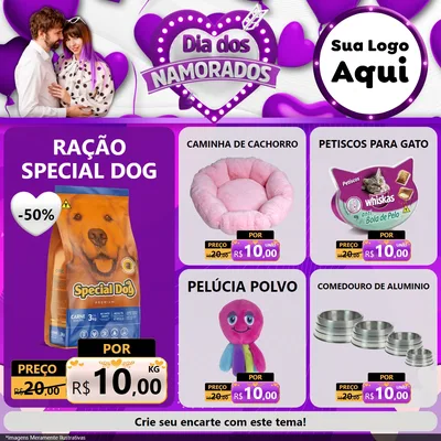 Modelo de Rede Social para Feed Facebook com o tema Dia dos Namorados para Pet Shop