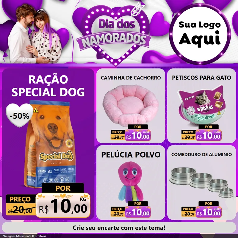 Modelo de Rede Social para Feed Facebook com o tema Dia dos Namorados para Pet Shop