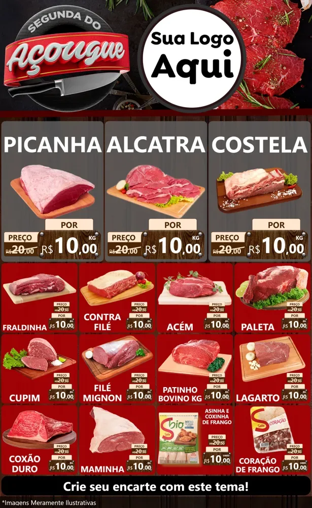 Modelo de Encarte para Encarte Grande com o tema Segunda do Açougue para Açougue