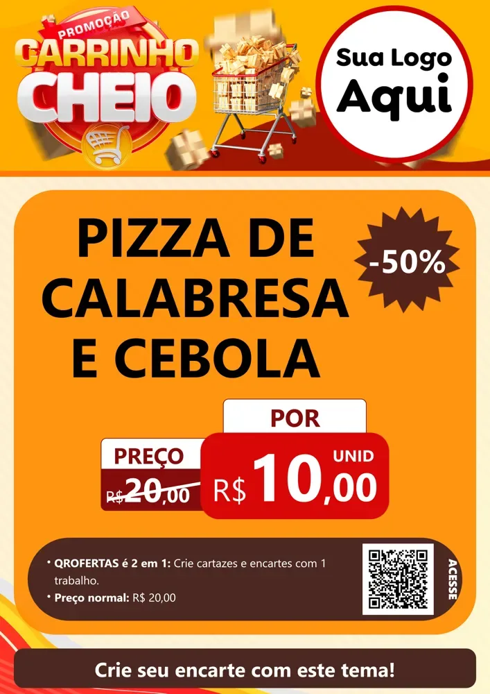 Modelo de Cartaz para Cartaz A4 Vertical com o tema Promoção carrinho cheio para Pizzaria
